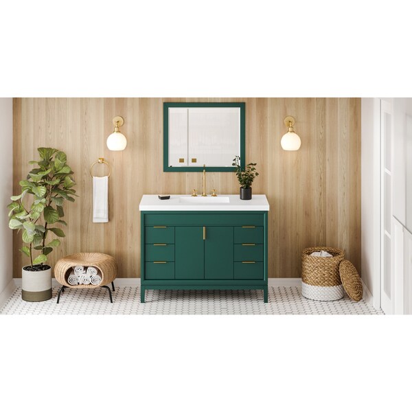 Jeffrey Alexander 48In. Forest Green Theodora Vanity, Lavante Cultured Marble Vessel Vanity Top, Intgrtd Rctngl Bowl VKITTHE48GNLAR - main